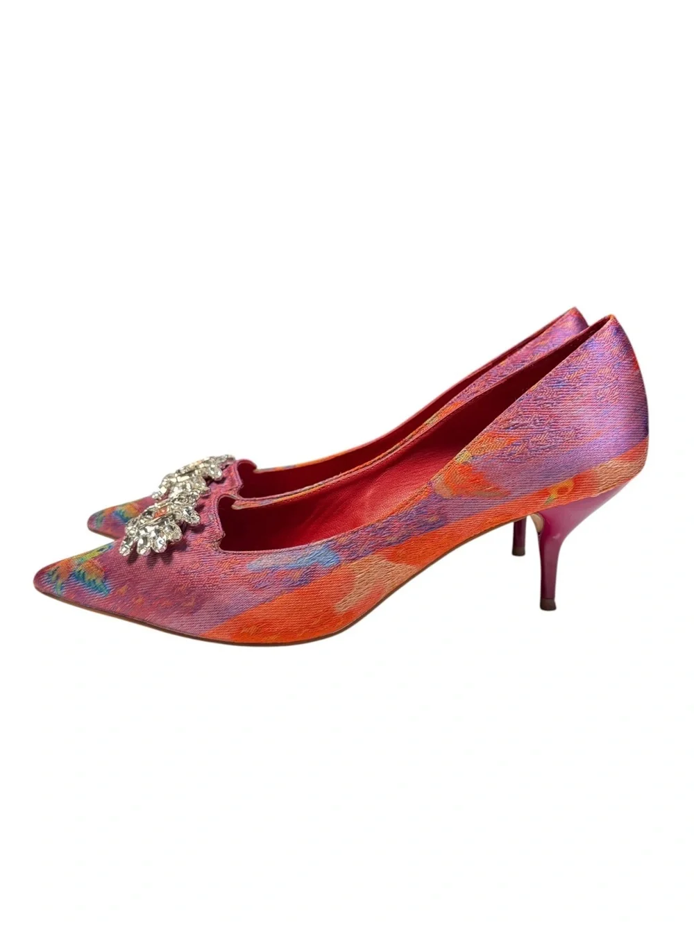 Kurt Keiger London Pia Jewel Jacquard Pointed Toe Pumps Kitten Heels 40.5 / 9.5